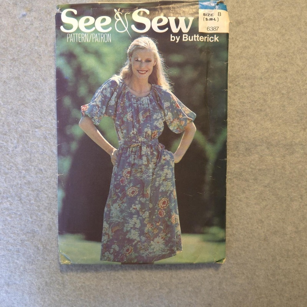 See & Sew Butterick 6387 Dress Pattern Size S-M-L Loose Pullover Uncut Vintage
